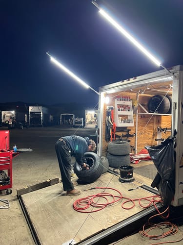Customer photo review of Racing Trailer Pit Lights – Dual 10 Foot Pole 20,000 Lumens