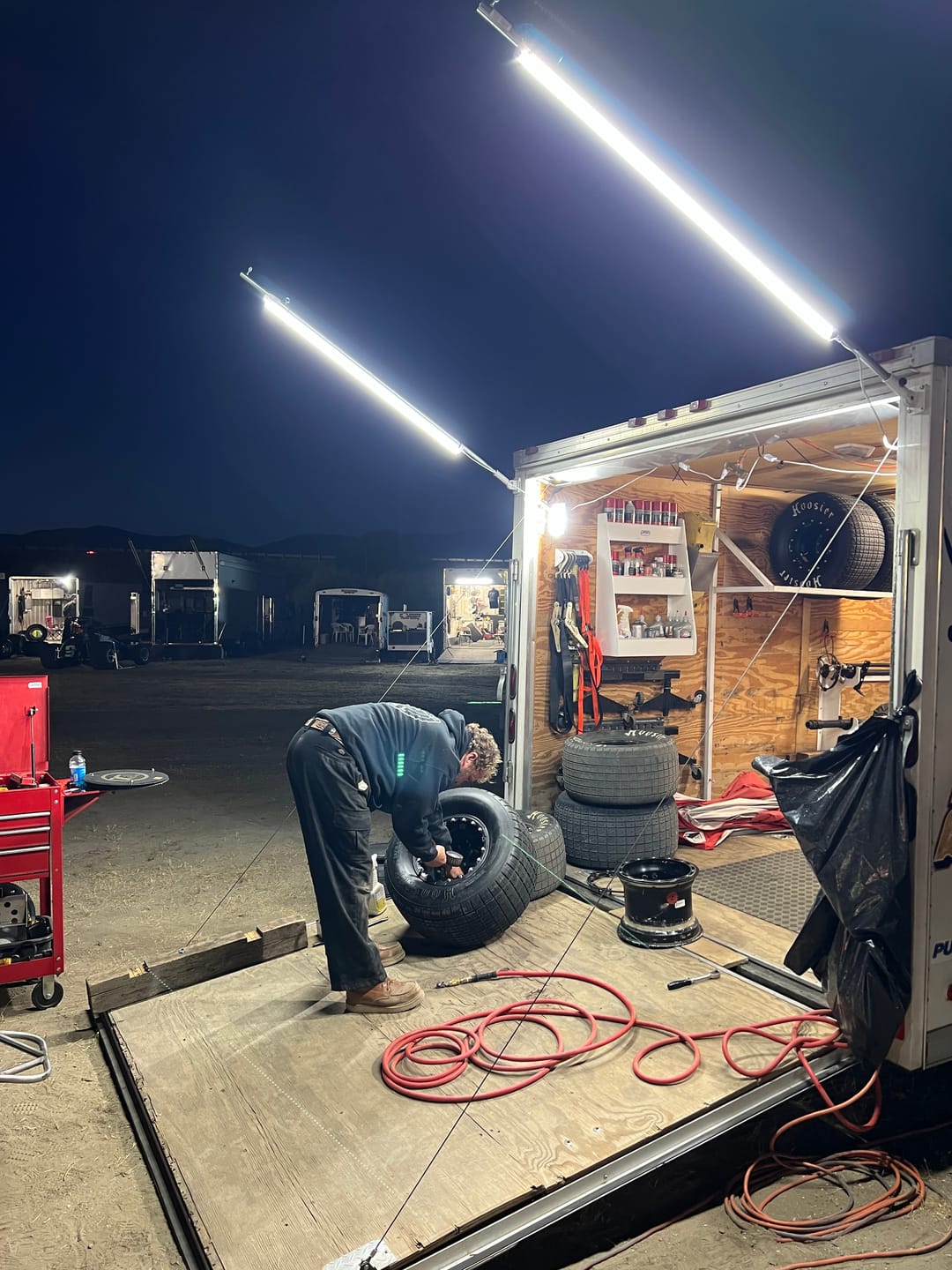 Customer photo review of Racing Trailer Pit Lights – Dual 10 Foot Pole 20,000 Lumens