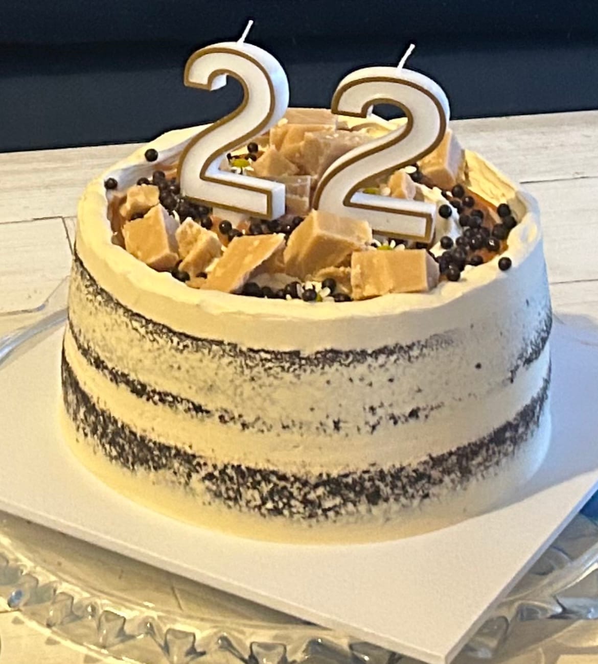 Customer photo review of chocolate caramel cake