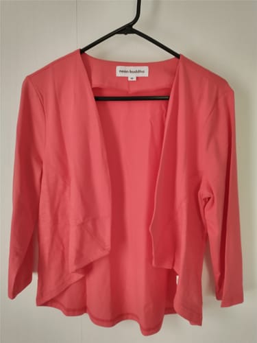 Customer photo review of Neon Buddha Papaya Open Front 3/4 Sleeve Shrug 12184