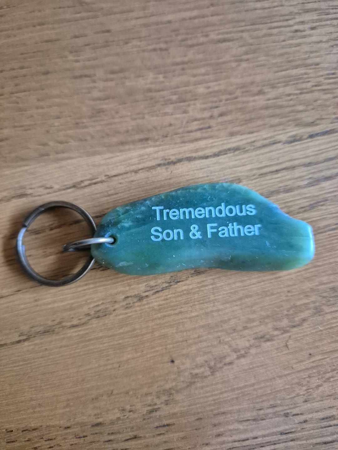 Customer photo review of Engraved Greenstone Key Ring