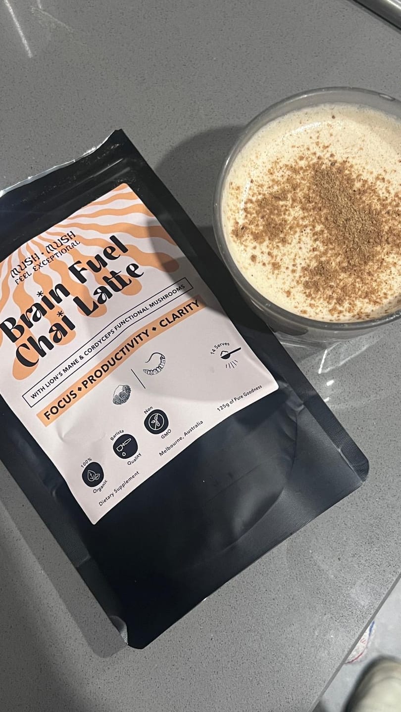 Customer photo review of Brain Fuel Chai Latte – Infused with Organic Lion’s Mane & Cordyceps