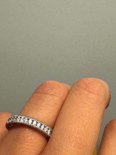 Customer photo review of Vintage Moissanite Reverse Crescent Half Eternity Wedding Band