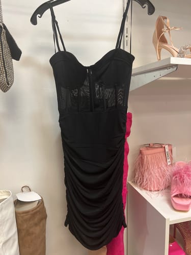 Customer photo review of WOMEN'S SLEEVELESS MESH RUCHED BODYCON MINI DRESS