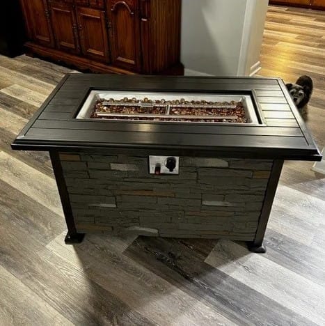 Customer photo review of Homrest 44'' Propane Gas Fire Pit Table 50000 BTU  w/ Wind guard, Aluminum Tabletop, Gray