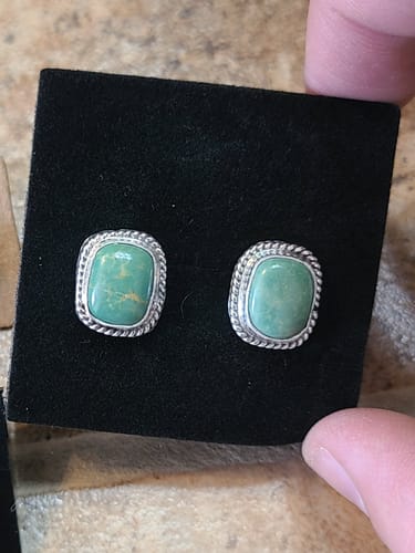 Customer photo review of Navajo Royston Turquoise & Sterling Silver Rectangle Stud Earrings