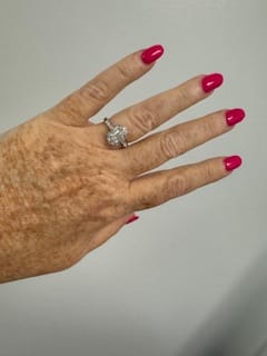 Customer photo review of Art Deco Emerald Cut Moissanite Milgrain Engagement Ring