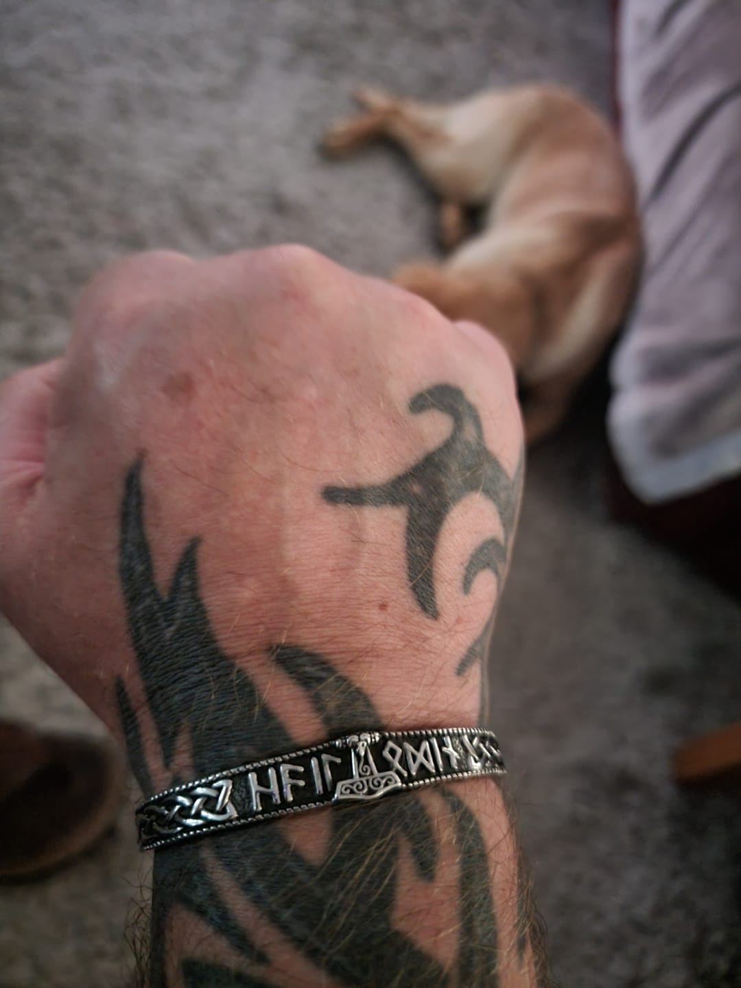 Customer photo review of Thor's Hammer And Runes Bangle With Wooden Box
