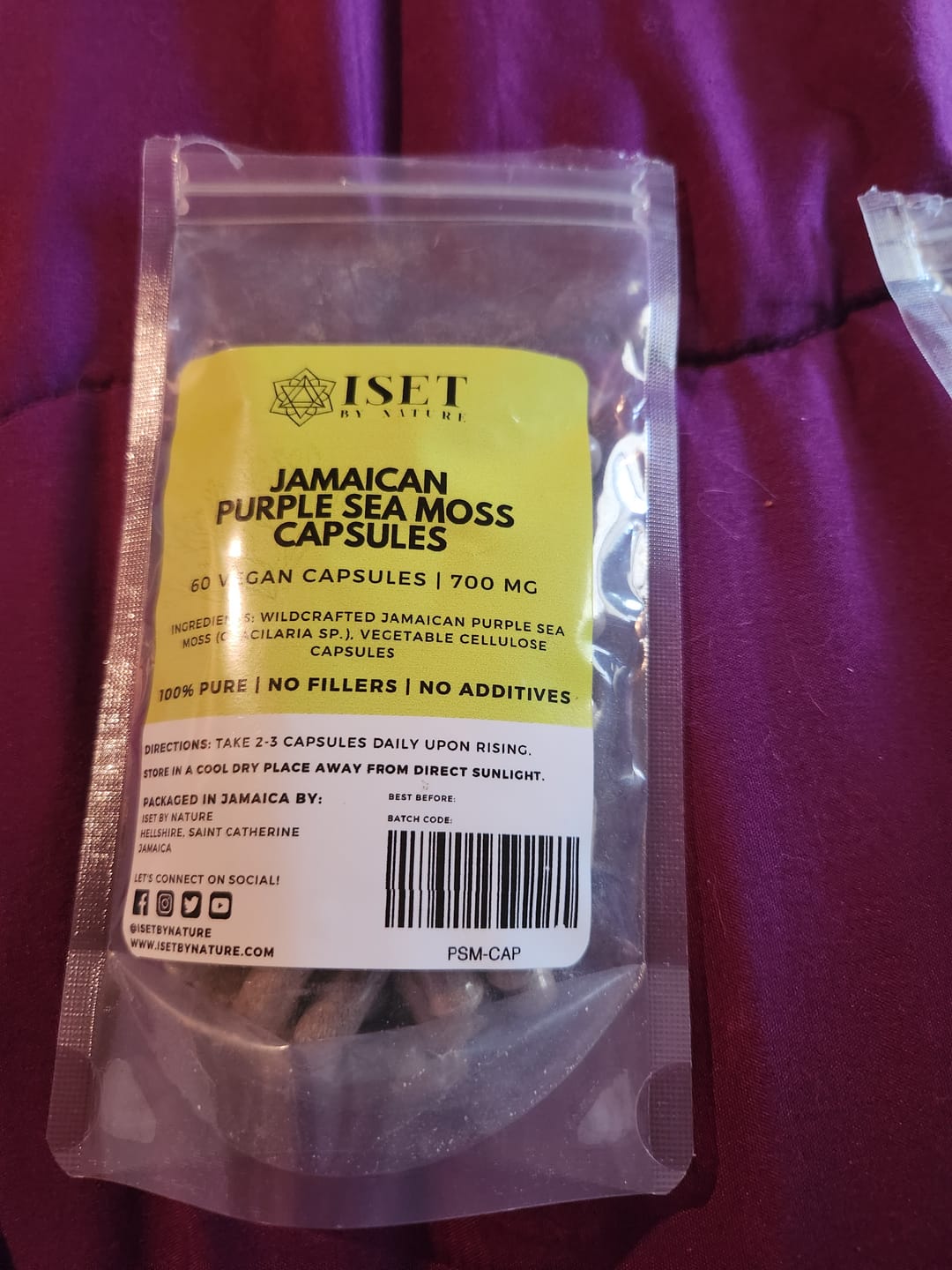 Customer photo review of Jamaican Purple Sea Moss Capsules | 700 mg | 100% Pure | No Fillers | 60 Vegan Capsules