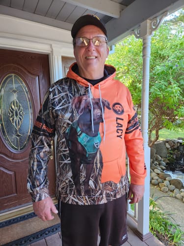 Customer photo review of Custom Hunting Dog's Photo and Name All over printed Shirt, Personalized Hunting Dog shirt for Hunters FSD4184