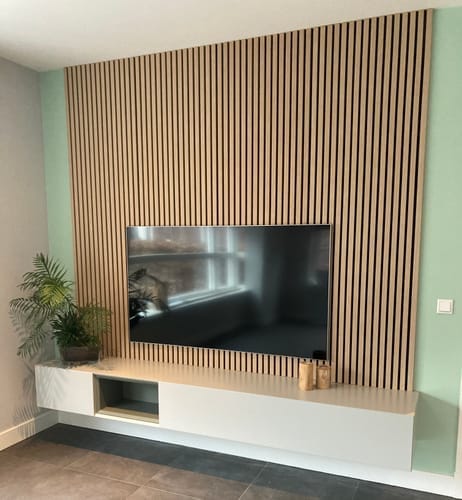Customer photo review of Wooden Wall Panel | Natural Oak Grey Felt | Premium 3-sided Wood Veneer