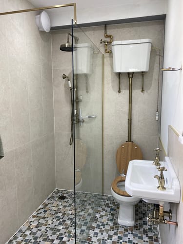 Customer photo review of Hudson Reed 1200mm Wetroom Screen With Brass Support Bar - Brushed Brass