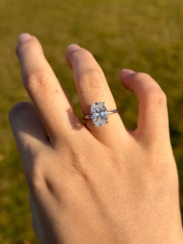 Customer photo review of S925 3.5 Carat Oval Cut Hidden Halo Engagement Ring In Sterling Silver Daily Wearable Ring