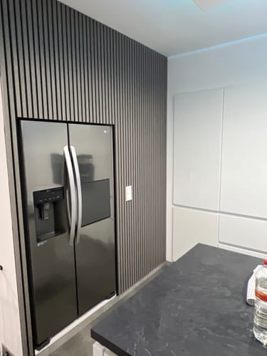 Customer photo review of Wooden Wall Panel | Natural Oak Grey Felt | Premium 3-sided Wood Veneer