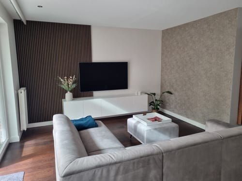Customer photo review of Wooden Wall Panel | Natural Oak Grey Felt | Premium 3-sided Wood Veneer