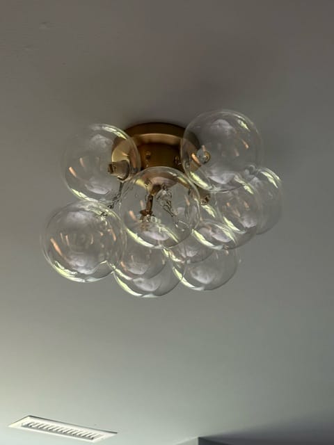 Customer photo review of 3-Light Brass Cluster Clear Glass Globe Bubble Ceiling Light