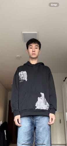 Customer photo review of NEV Patch Imitation Newspaper Pattern Hoodie