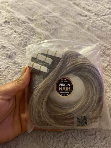 Customer photo review of [New Color] Full Shine Virgin Human Hair Tape in Extensions Brown Mixed Blonde (#7/7/ICY)
