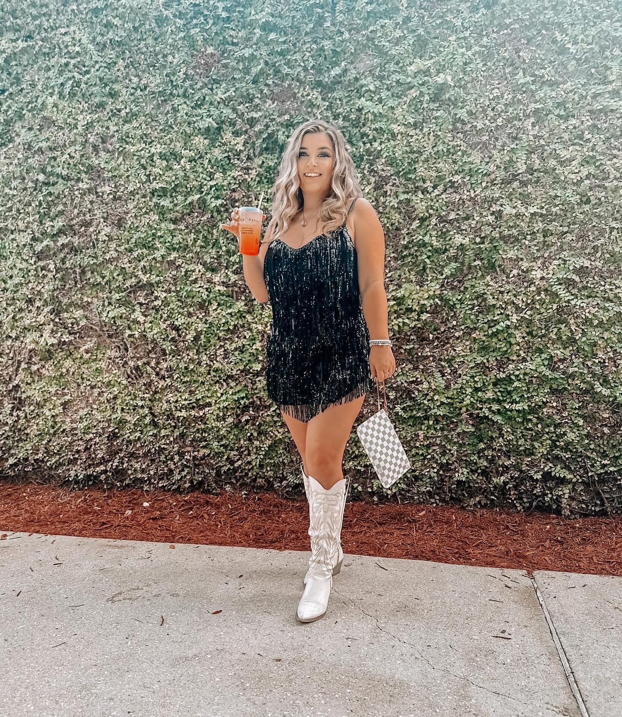 Customer photo review of Shake It My Way Short Sequin Fringe Mini Dress