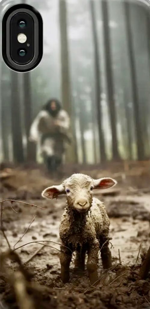 Customer photo review of Jesus With The Sheep, Jesus Running After Lamb, Phone Case