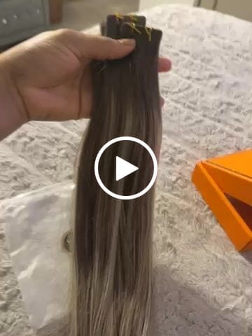 Customer video review of [New Color] Full Shine Virgin Human Hair Tape in Extensions Brown Mixed Blonde (#7/7/ICY)