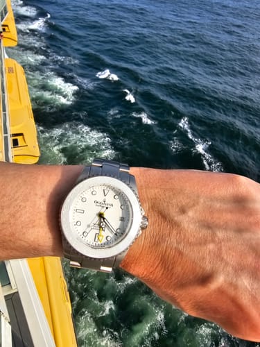Customer photo review of Oceaneva™ Men's GMT TITANIUM Automatic Deep Marine Explorer 1250M White Ceramic Bezel Watch