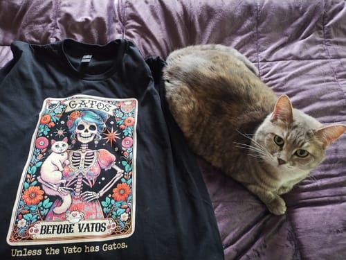Customer photo review of Gatos Before Vatos Loteria OG T-Shirt