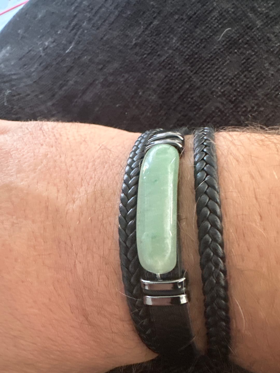 Customer photo review of Buddha Stones Natural Stone Green Agate Power Multilayered Braided Leather Bracelet