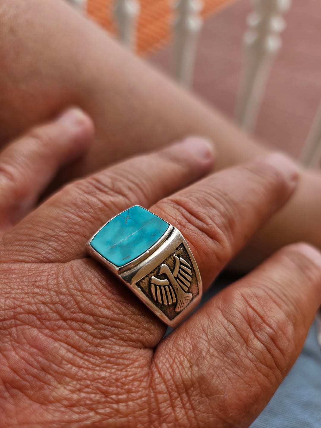 Customer photo review of Eagle Turquoise Ring for Men Sterling Silver