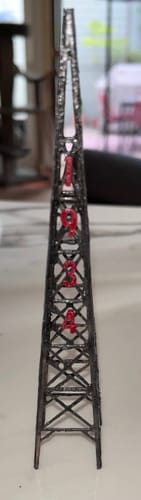 Customer photo review of Blair Line 1516 TV Broadcast Tower w/Assorted Station Numbers (Laser-Cut Wood Kit) -- 1" Square 2.5cm x 8" 20cm Tall, N Scale