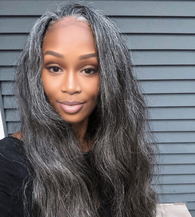 Customer photo review of Luvwin 5x5 Closure Kinky Straight Salt & Pepper Middle Parting Glueless Wig