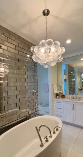 Customer photo review of Brass Cluster Ribbed Glass Globe Bubble Chandelier