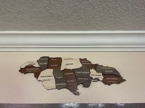 Customer photo review of 3D Wooden Jamaica Map Wood Wall Decor