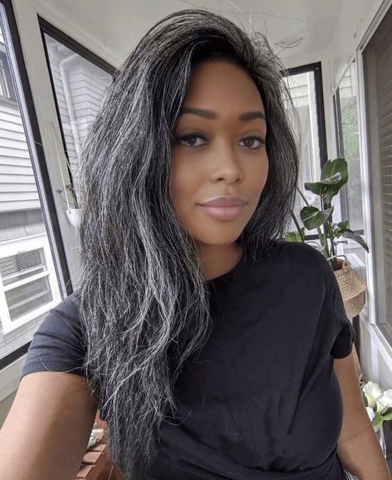 Customer photo review of Luvwin 5x5 Closure Kinky Straight Salt & Pepper Middle Parting Glueless Wig
