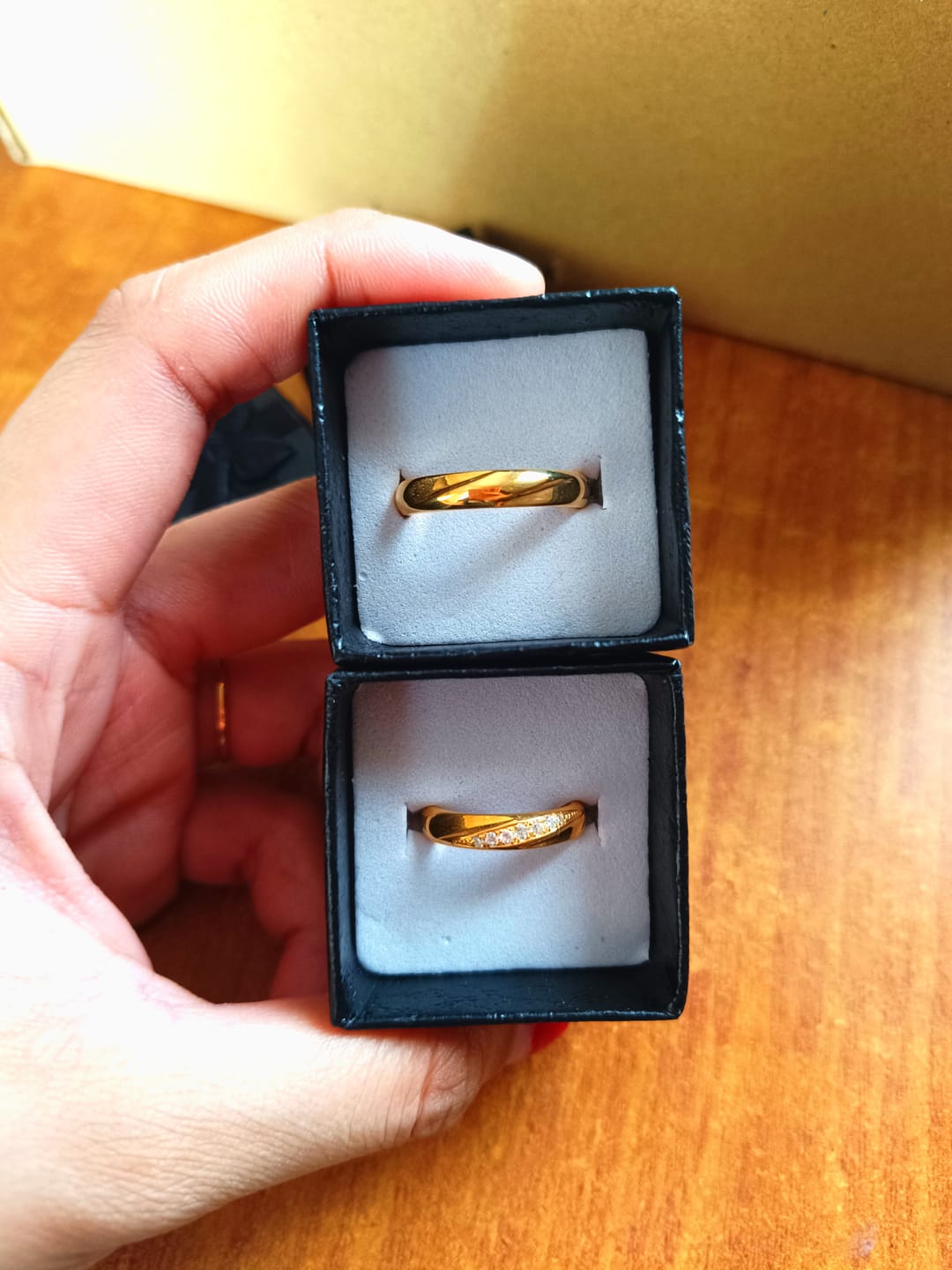 Customer photo review of Burgundy Wedding Rings