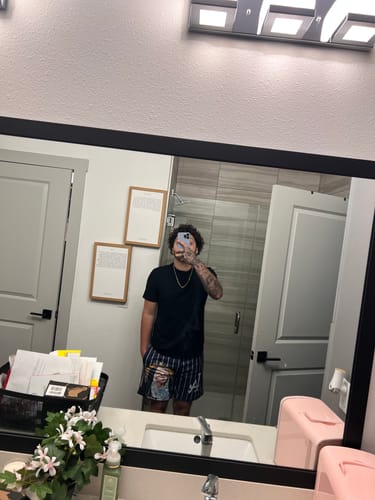 Customer photo review of LA 'Ave Maria' Premium Mesh Shorts