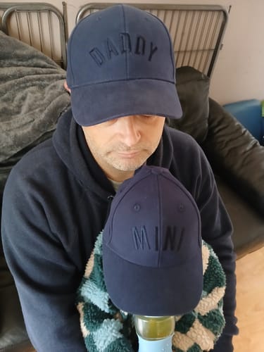 Customer photo review of Daddy & Mini Tonal Embroidered Caps Navy/Navy