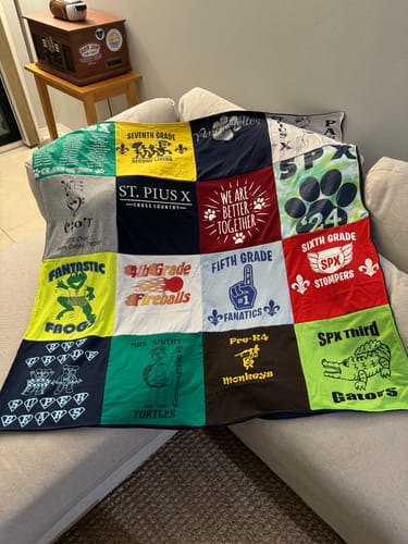 T-shirt quilt featuring spx students by Toni from LA