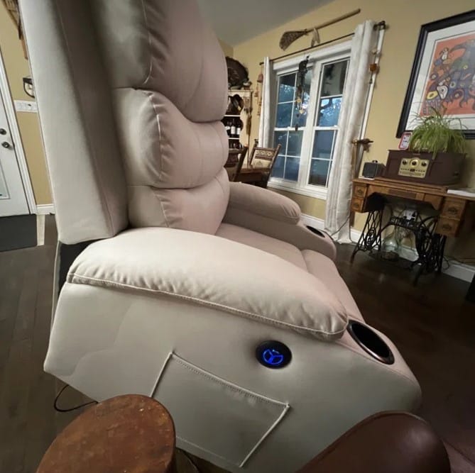 Customer photo review of Homrest Power Lift Chair Recliner for Elderly with Massage & Heat, Cup Holders & USB Port, Beige White