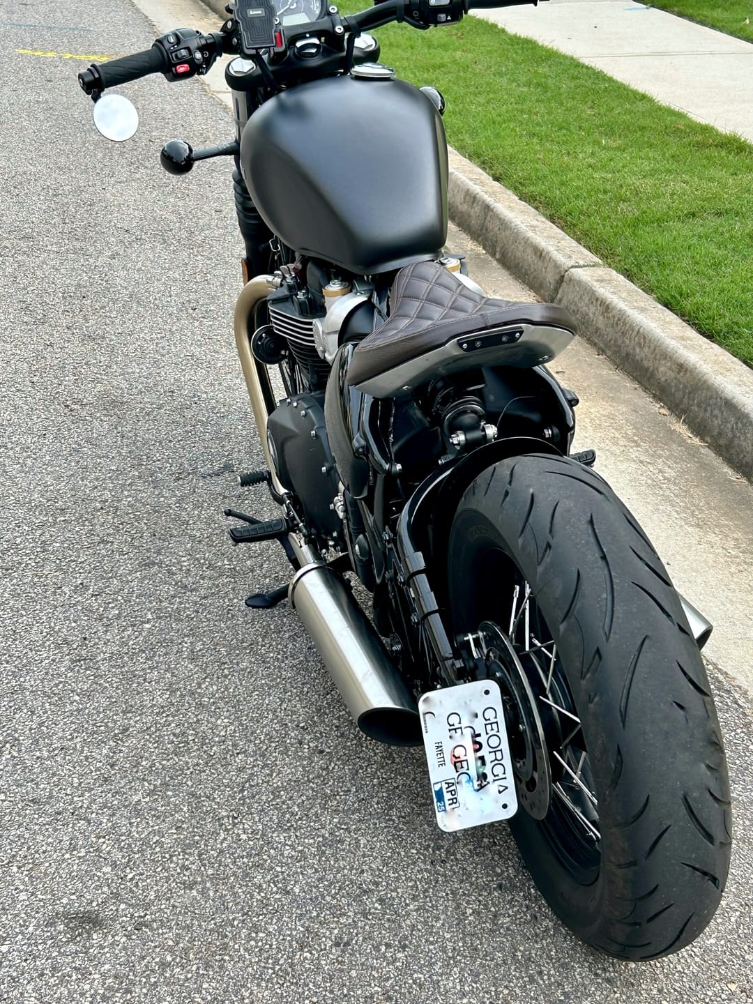 Customer photo review of Triumph Side Axle Mount License Plate Bracket - Fits All 2016+ Triumph Classics Including Bobber - Speed Twin - Thruxton - Speedmaster
