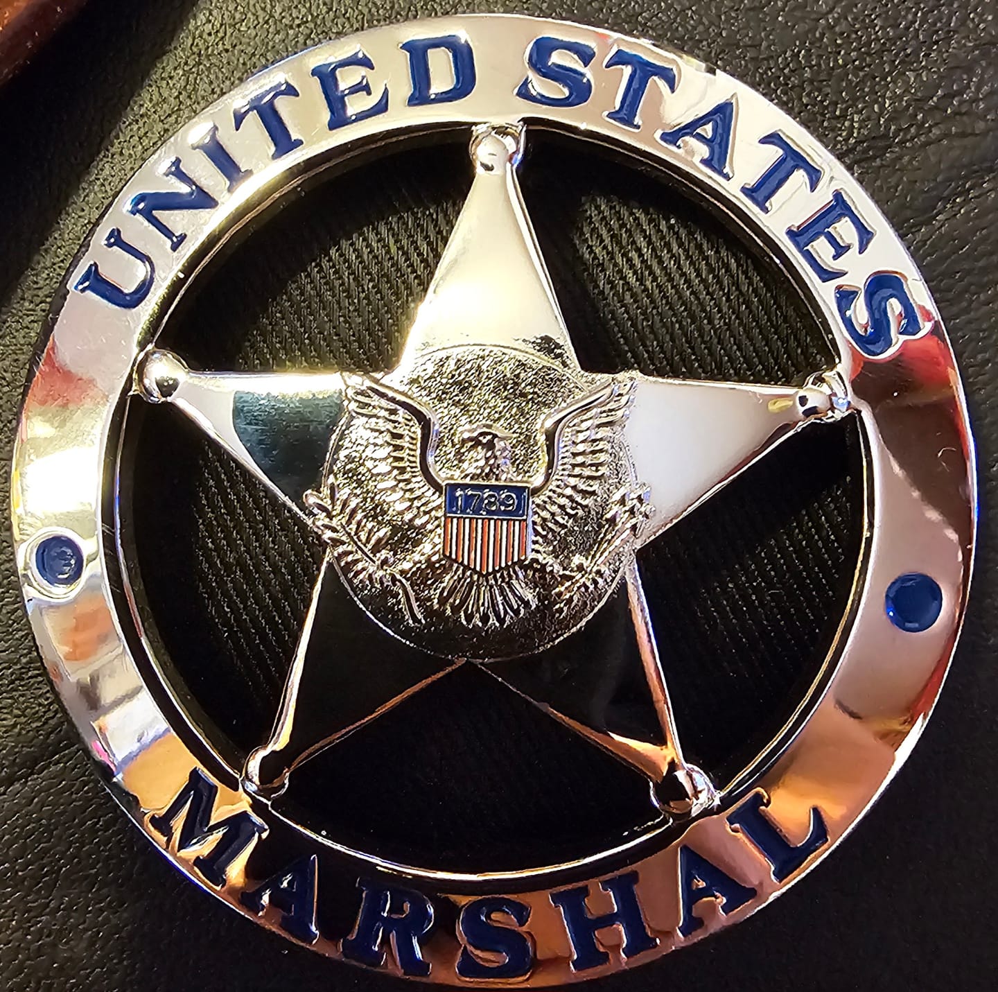 Customer photo review of US Federal Court Law Enforcement MARSHAL Badge Solid Copper Replica Movie Props