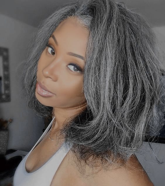 Customer photo review of Luvwin 5x5 Closure Kinky Straight Salt & Pepper Middle Parting Glueless Wig