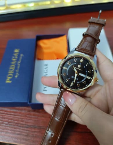 Customer photo review of ELEGANCE® 858 Azure Timepiece Men Watch Luxury High Quality Sport Quartz Leather Waterproof Luminous Date Week Wristwatch