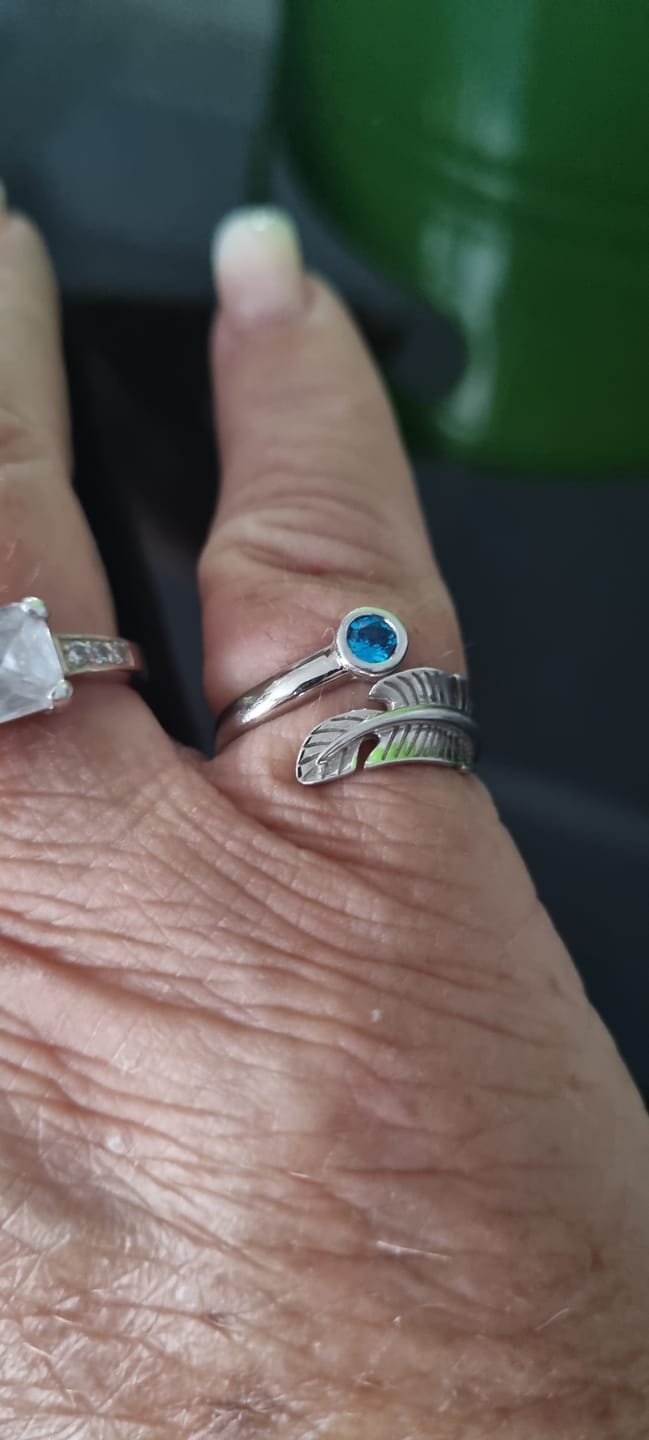 Customer photo review of Birth Stone Adjustable Feather Ring - Sterling Silver