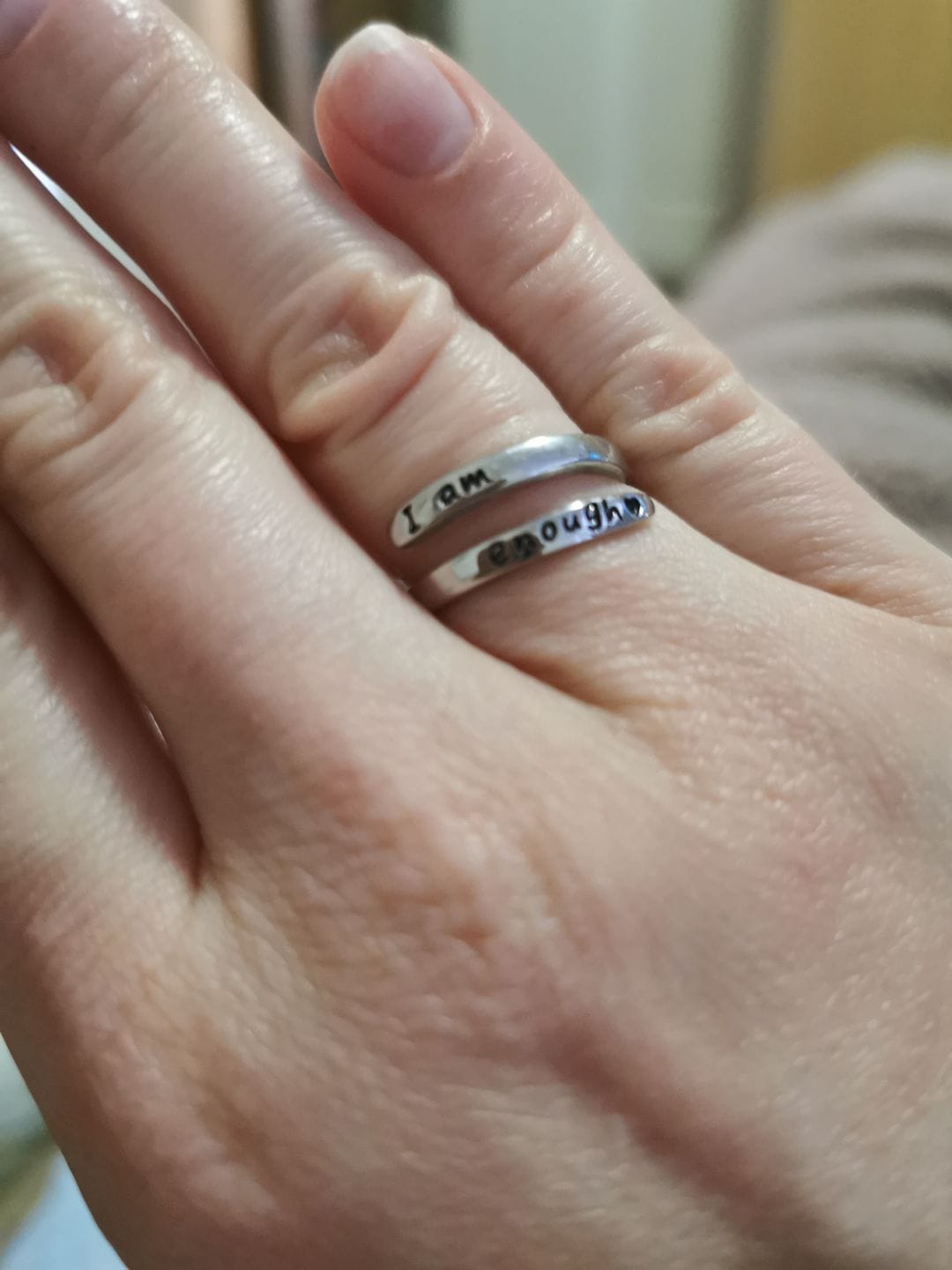 Customer photo review of 'I Am Enough' Adjustable Ring | 925 Sterling Silver