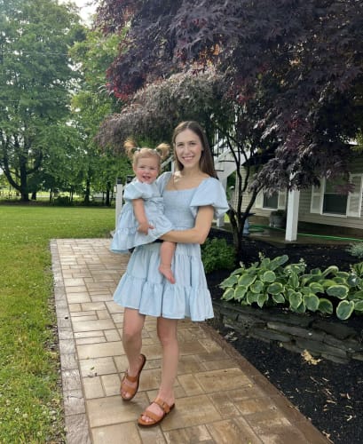 Customer photo review of Light Blue Puff Sleeve Mini Mommy and Me Dresses