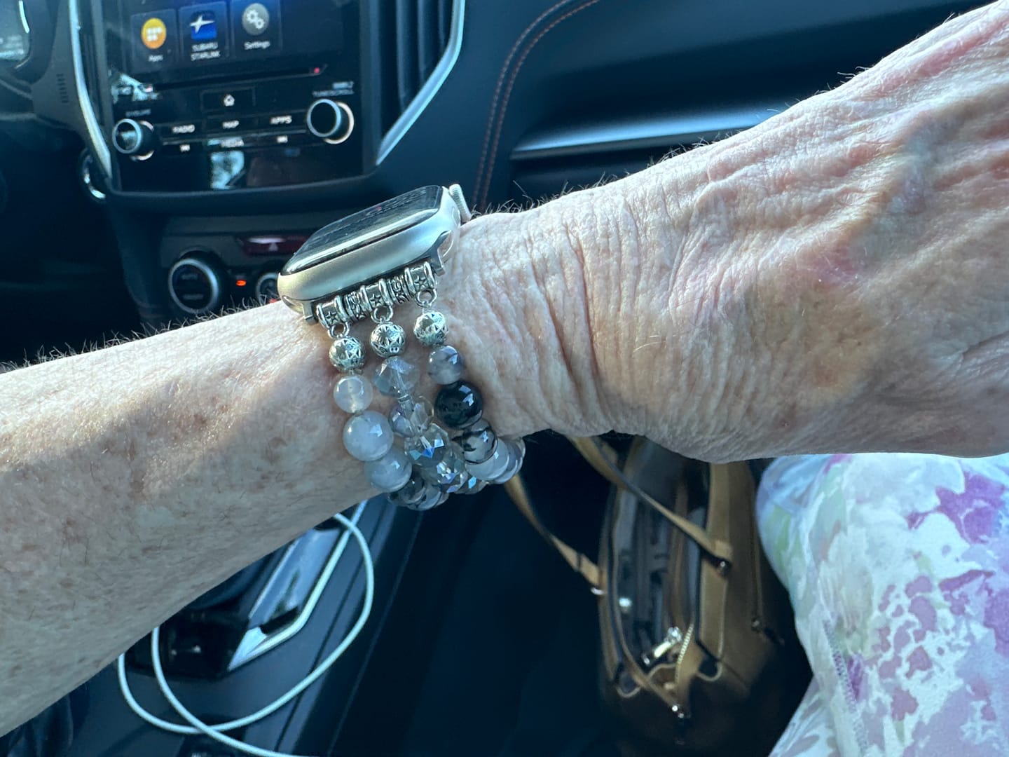 Customer photo review of Vintage Agate Stretch Apple Watch Strap