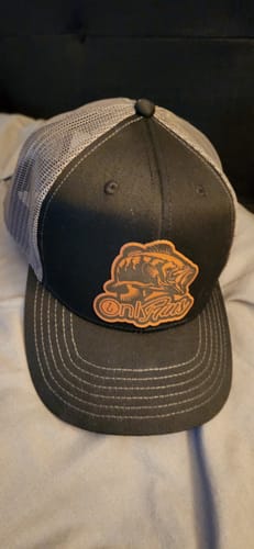 Customer photo review of Fishing, Only Fins, Leather Patch Trucker Hat