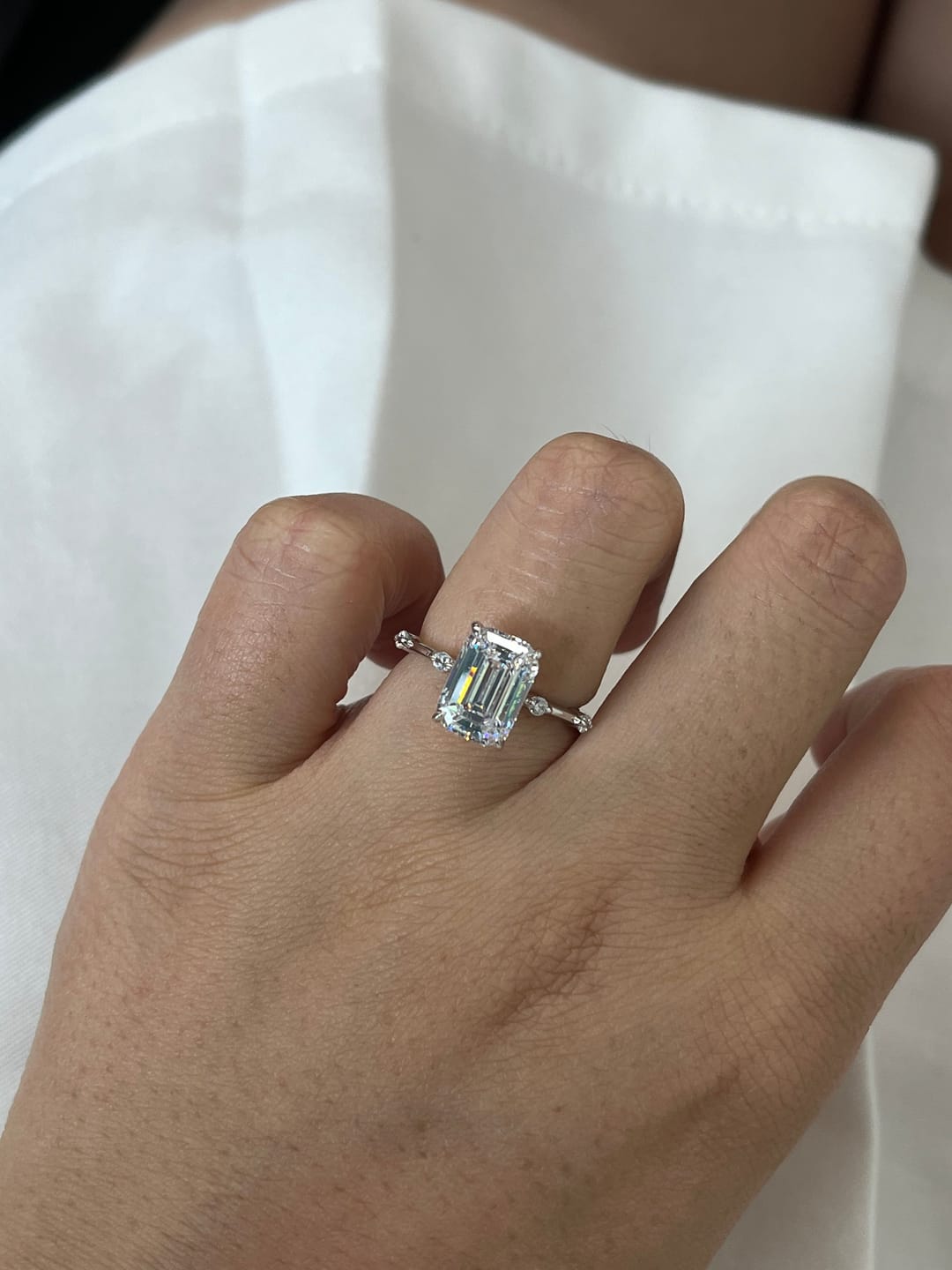 Customer photo review of Louily Unique Emerald Cut Engagement Ring For Women