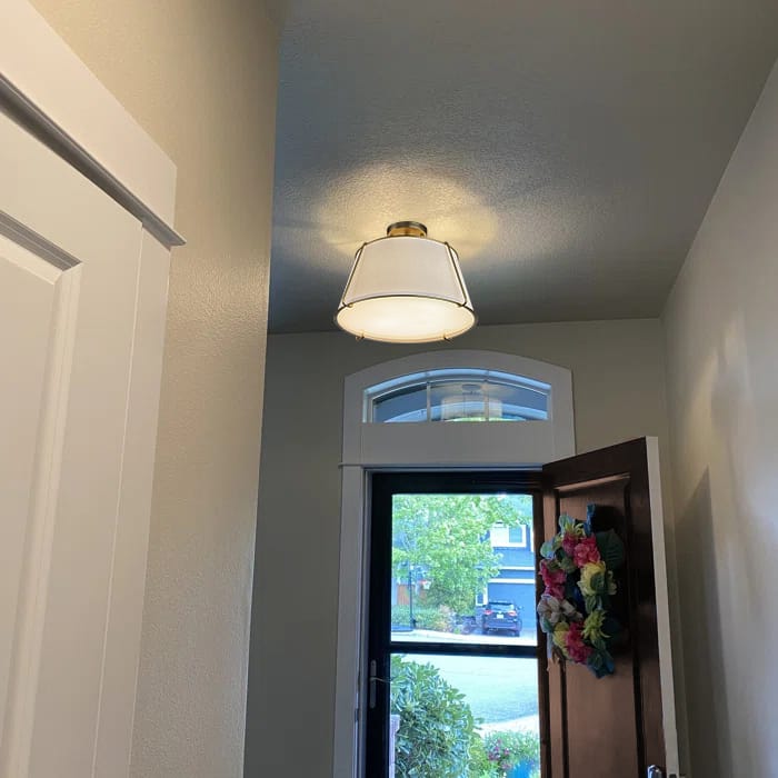 Customer photo review of 4-Light Modern Off-white Linen Drum Semi-Flush Mount